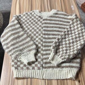 Altar'd State Cream and Brown Patterned Sweater